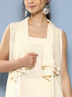 Thumbnail for Ahalyaa Women White & Yellow Checked Crepe Kurta - Distacart