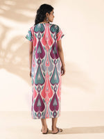 Thumbnail for trueBrowns Green Cotton Ikat Slit Dress - Distacart