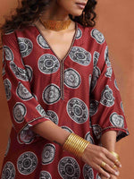 Thumbnail for trueBrowns Maroon Print A-line Kurta Co-ord Set