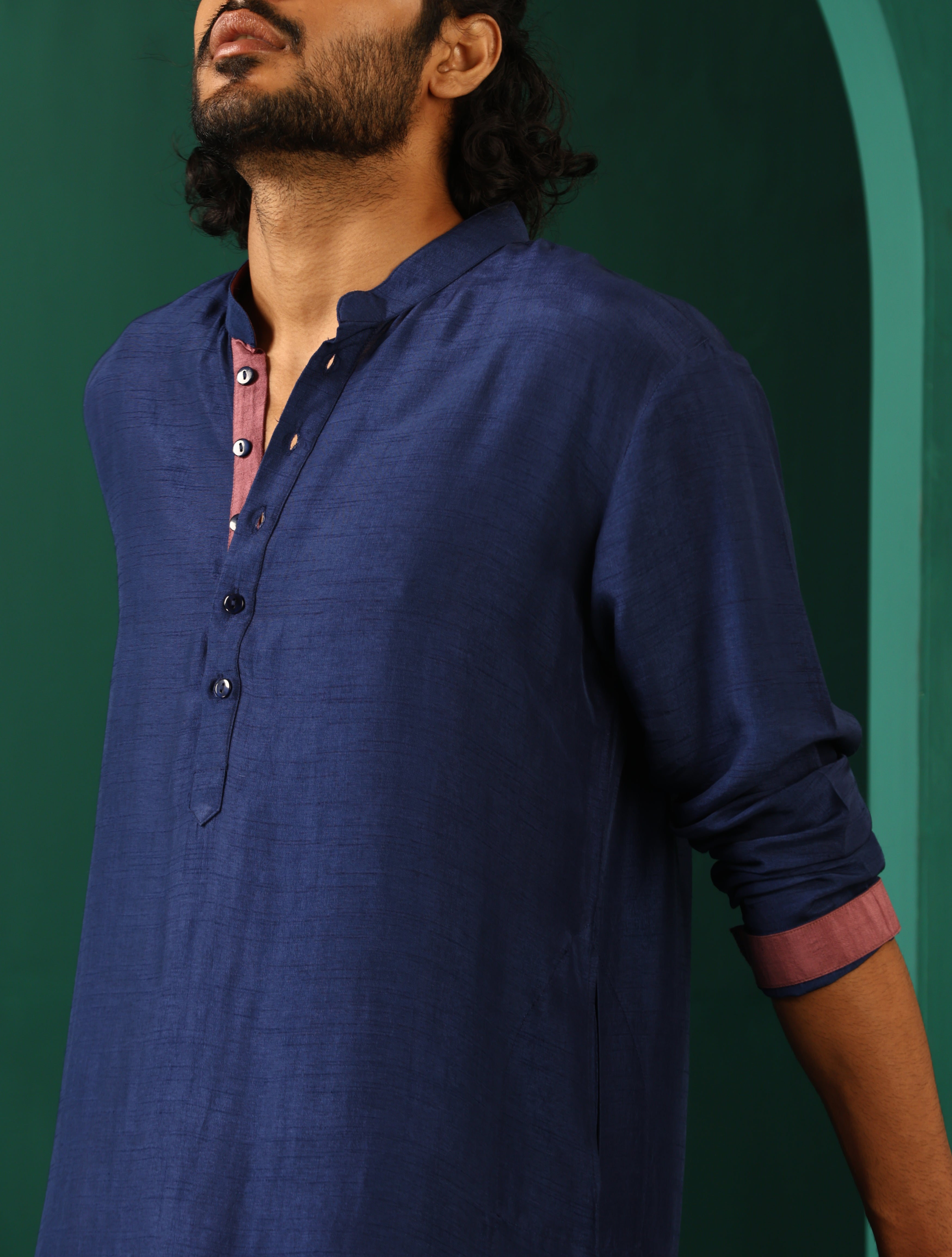trueBrowns Men's Blue Silk Long Kurta - Distacart