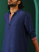 Thumbnail for trueBrowns Men's Blue Silk Long Kurta - Distacart