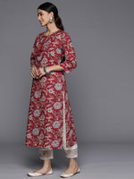 Thumbnail for Varanga Women Maroon Floral Printed Straight Kurta With Side Slits - Distacart