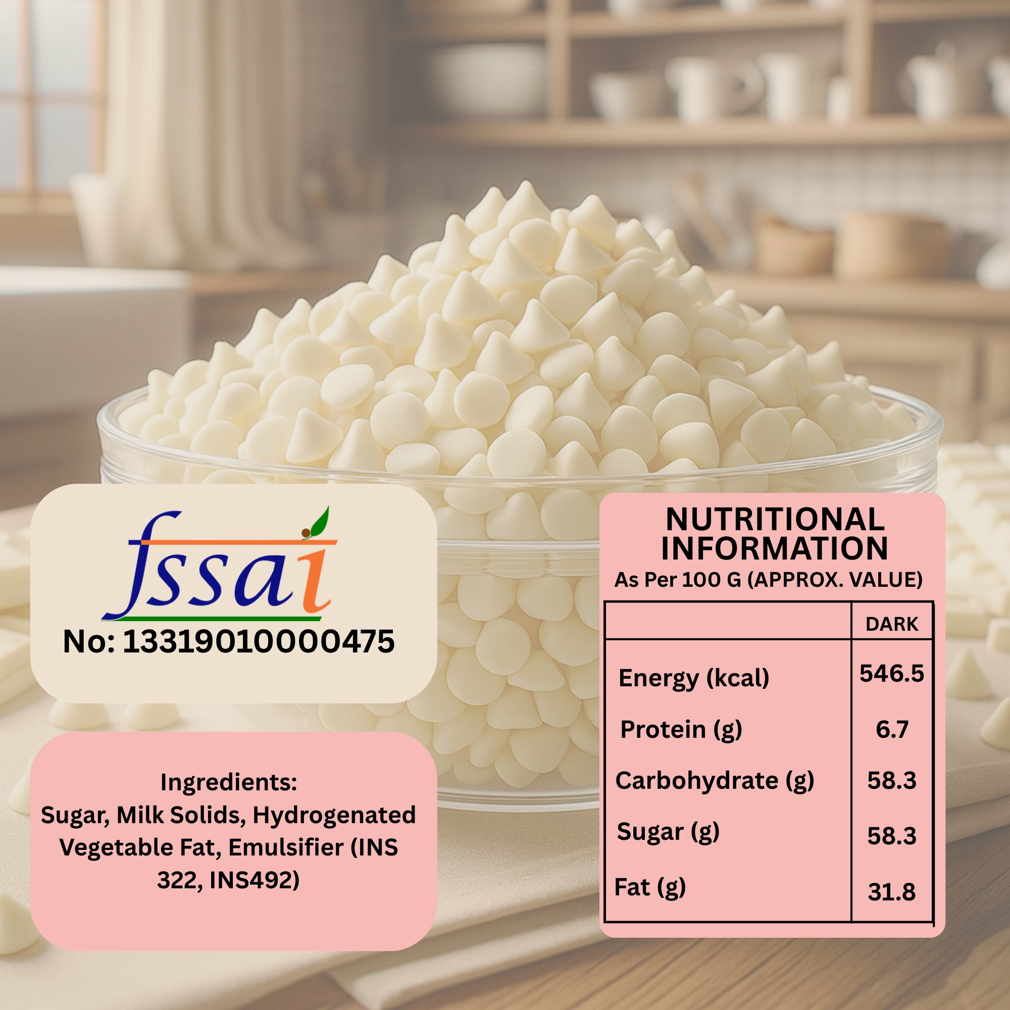 white chocolate chips 100g