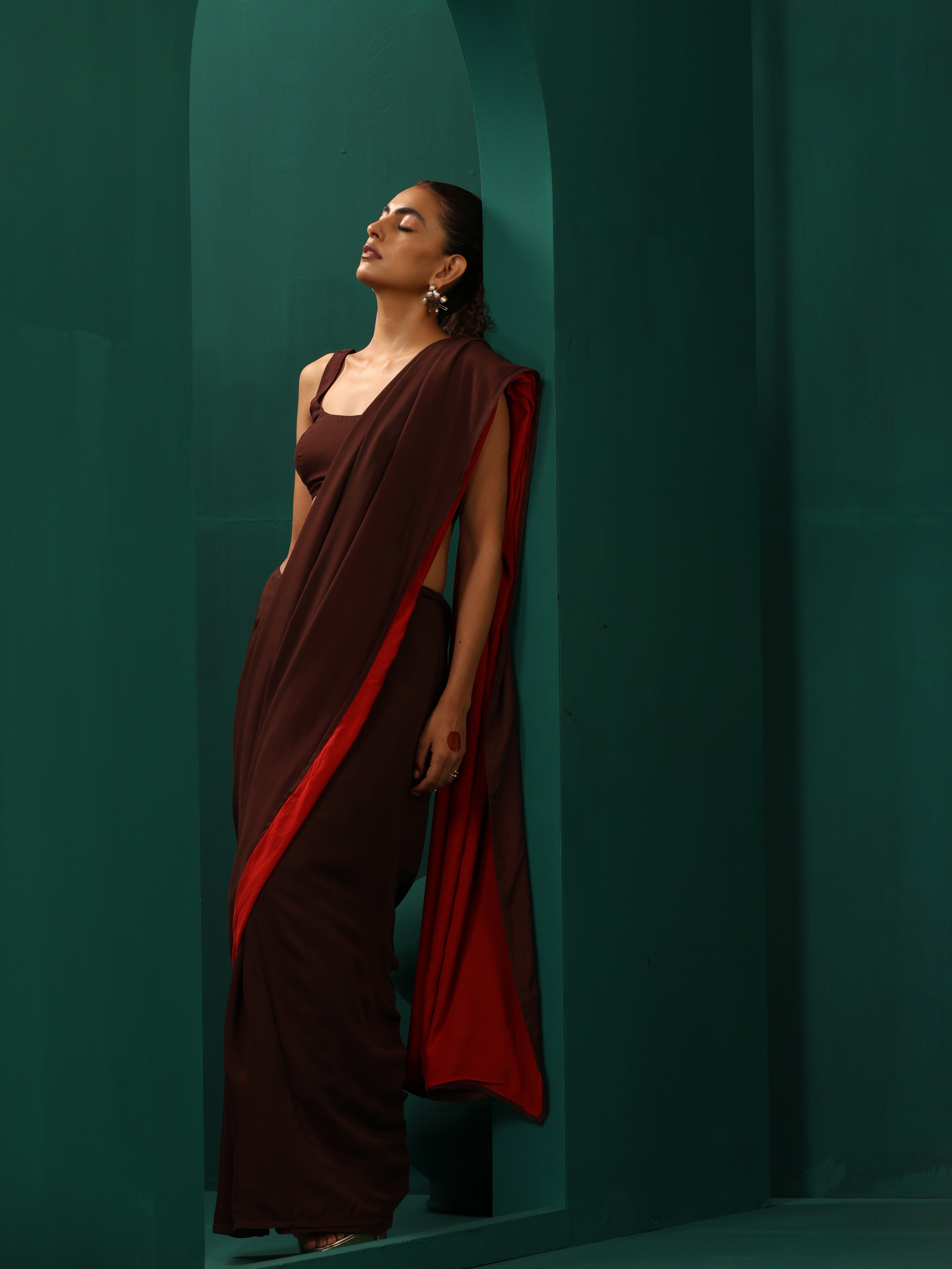 trueBrowns Cola Muslin Silk Ready to Wear Saree - Distacart