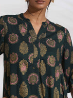 Thumbnail for trueBrowns Green Foil Print Cotton Kurta Set