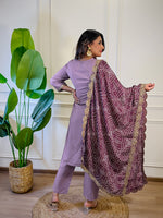 Thumbnail for The52 Women's Gorgeous Viscose Embroidery Straight Kurta with Pant And Dupatta Set