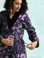 Thumbnail for trueBrowns Black Printed Velvet Angrakha Jacket - Distacart