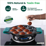 Thumbnail for The Indus Valley 12 Pit/Cup CASTrong Cast Iron Paniyaram/Appe Pan, Pre-seasoned, with Double Handle Silicone Grip,Toxin-free, 20.8 cm, 2.2 kg