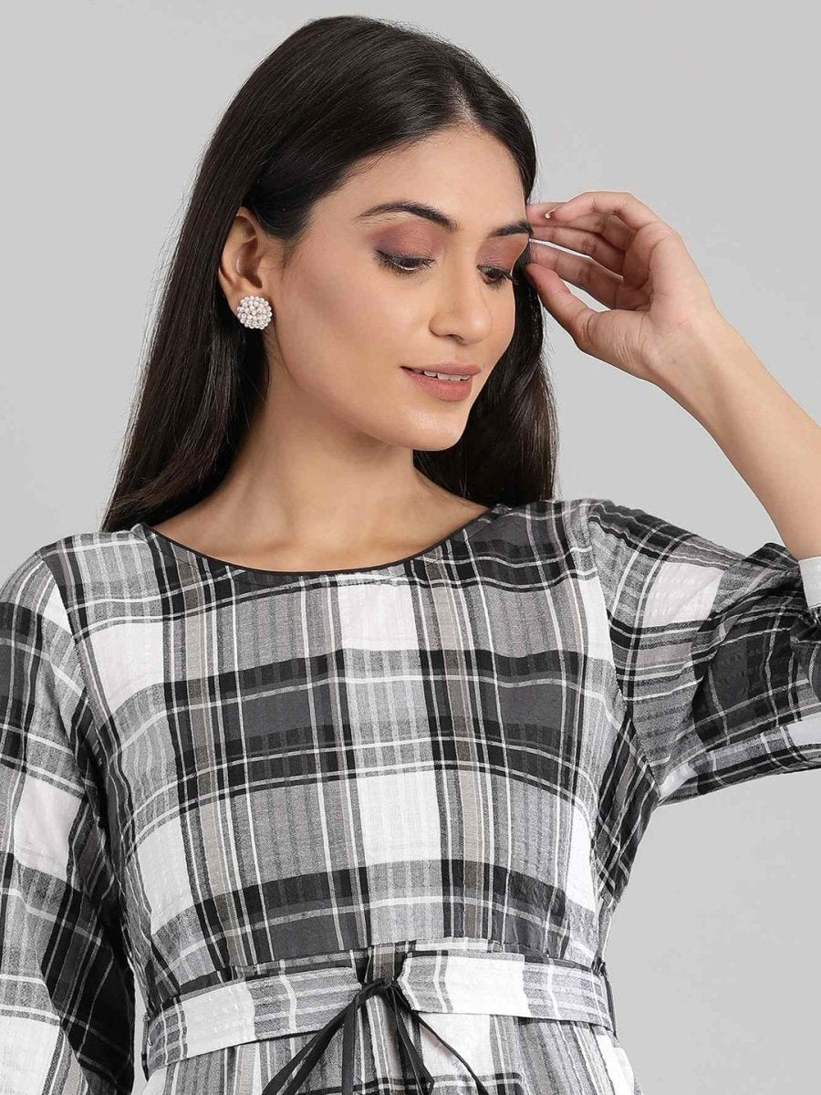 AURELIA Black Checked Empire Midi Dress - Distacart