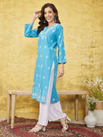 Thumbnail for ADA Floral Lucknowi Chikankari Straight Kurta - Distacart