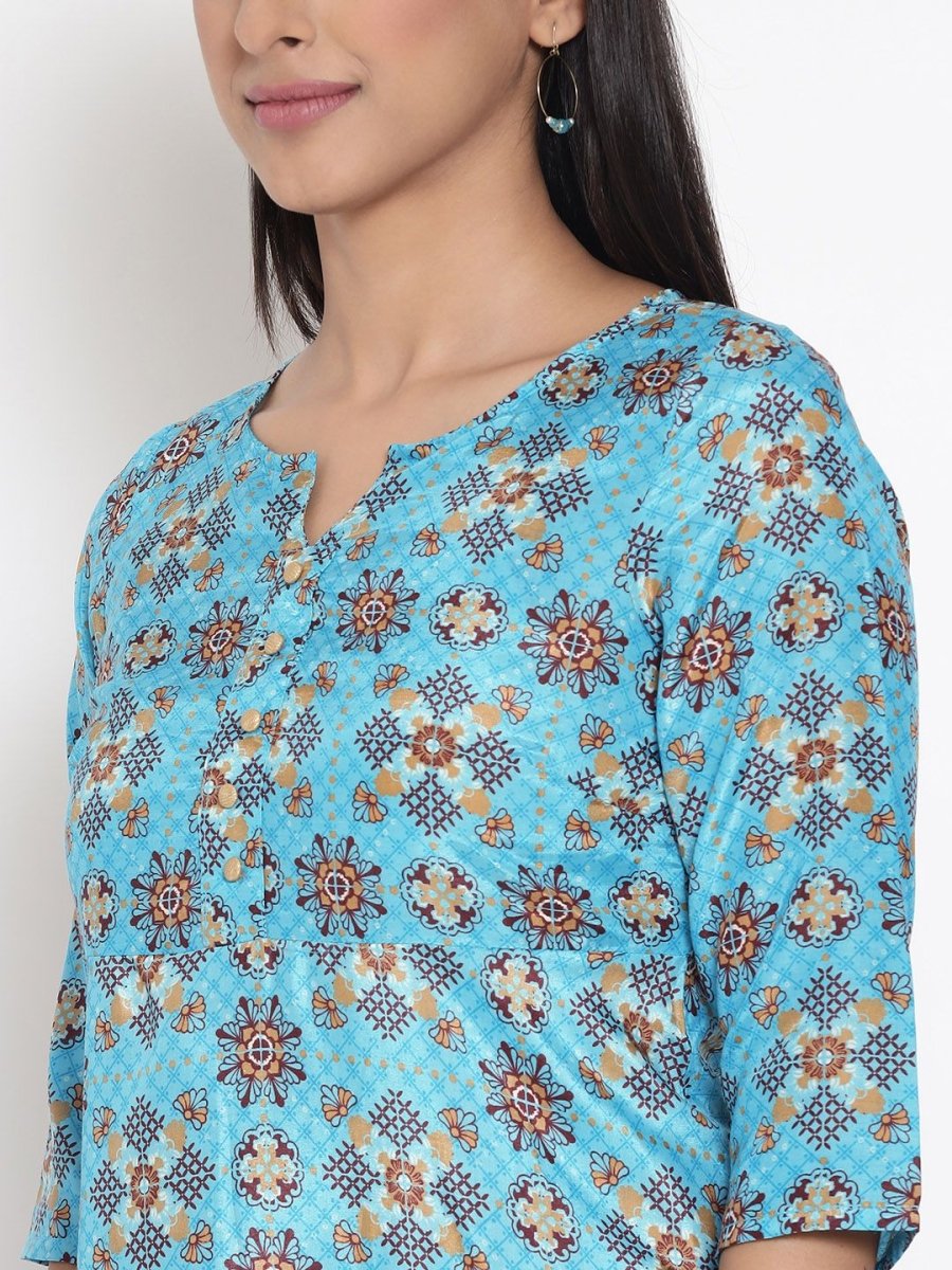 AURELIA Blue Ethnic Motifs Ethnic A-Line Midi Dress - Distacart