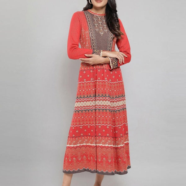 AURELIA Women Red & White Ethnic Motifs Midi Dress - Distacart