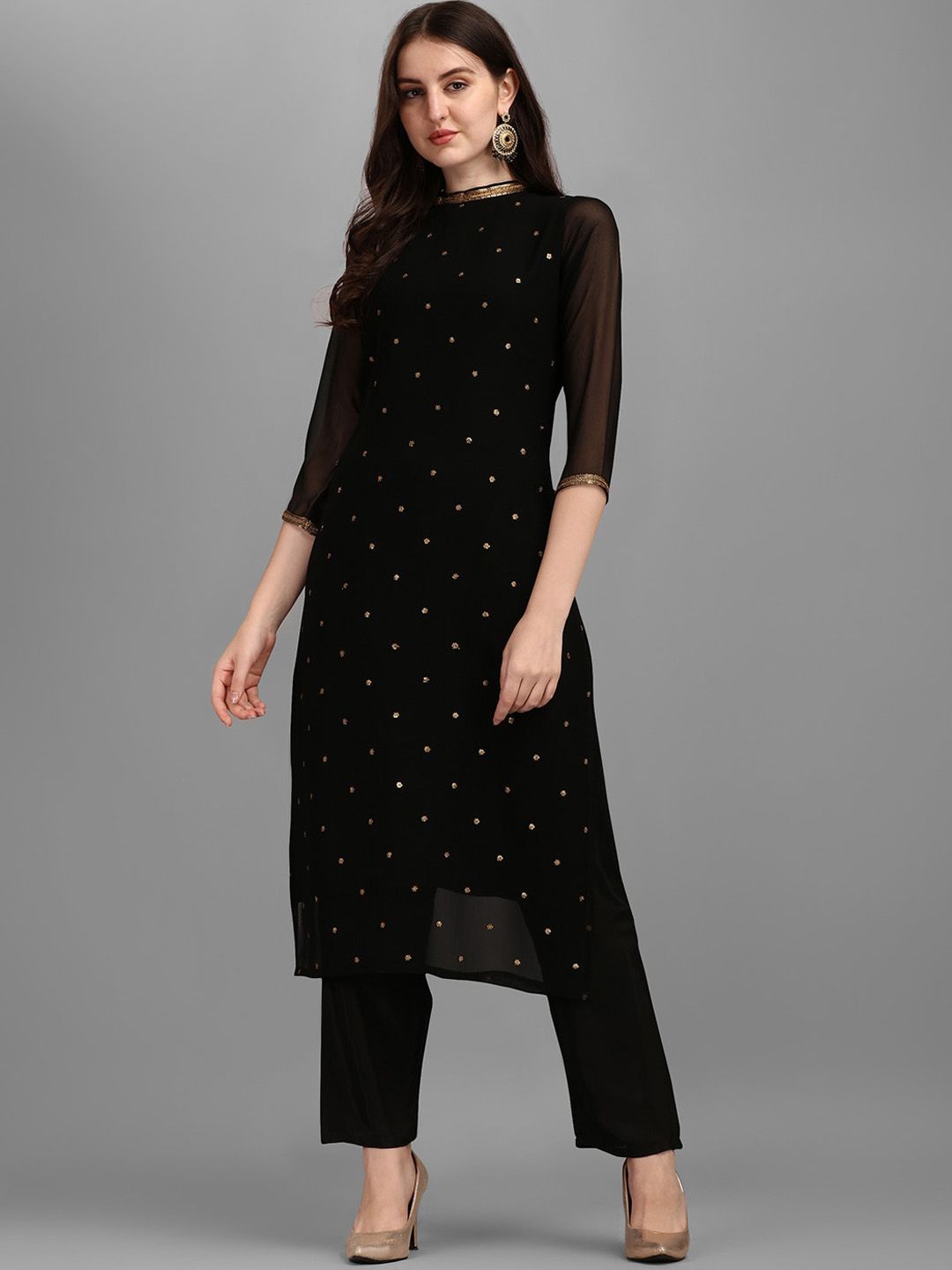 Kalini Floral Embellished Regular Straight Kurta With Trousers - Distacart