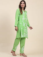 Thumbnail for HOUSE OF KARI Floral Embroidered Chikankari Pure Cotton Kurta with Trousers - Distacart