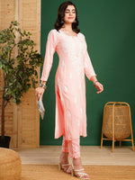 Thumbnail for ADA Ethnic Motifs Embroidered Chikankari Kurta with Trousers - Distacart