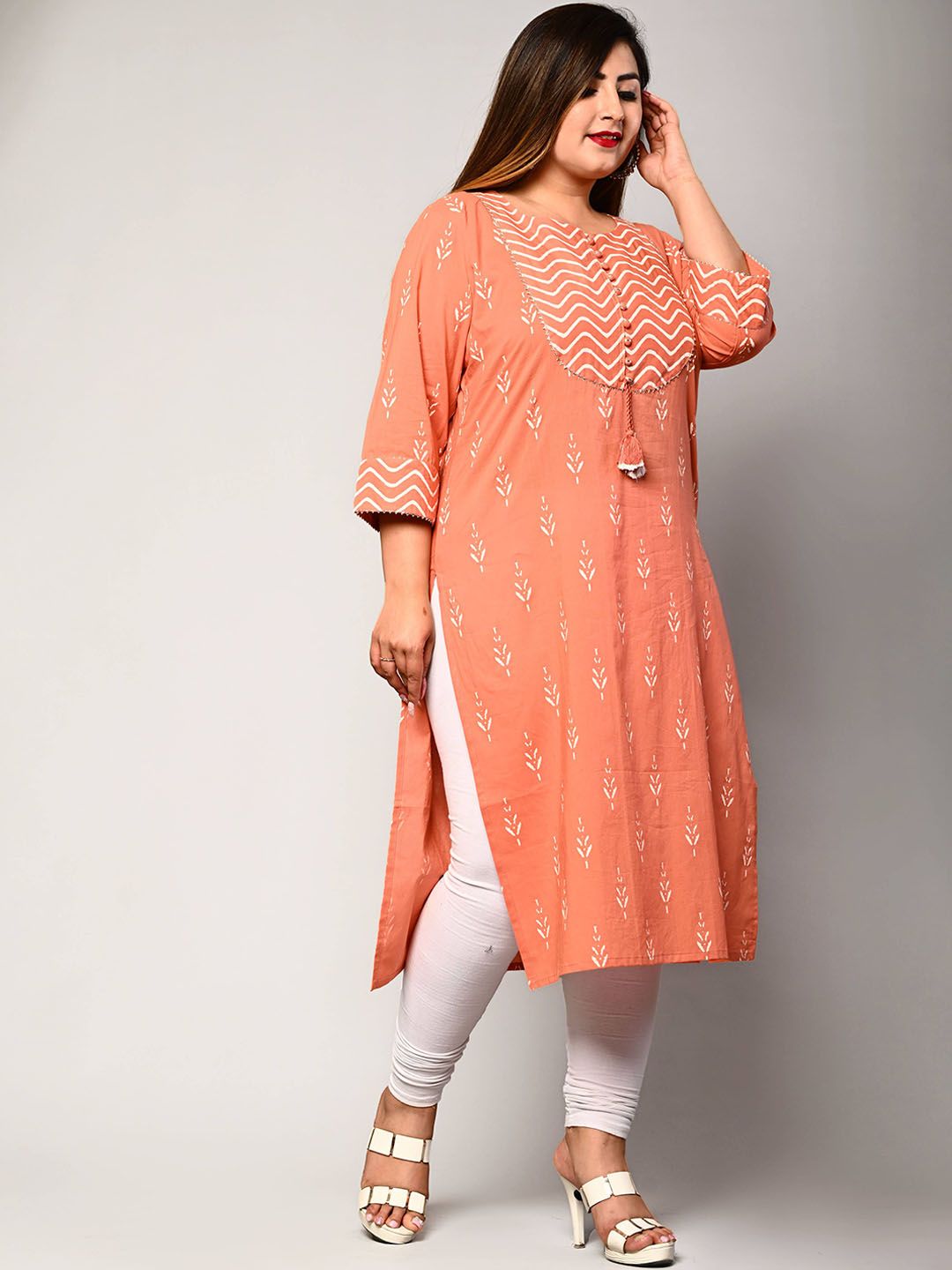 Swasti Women Peach-Coloured Ethnic Motifs Embellished Floral Kurta - Distacart