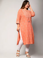 Thumbnail for Swasti Women Peach-Coloured Ethnic Motifs Embellished Floral Kurta - Distacart