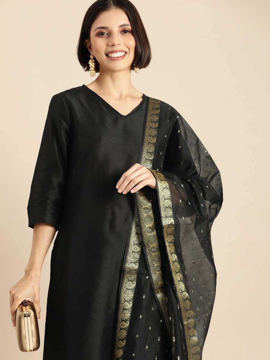 Anouk Women Black Kurta with Trousers & With Dupatta - Distacart