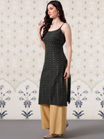 Thumbnail for Ode by House of Pataudi Cotton Geometric Texture Shoulder Straps Kurta - Distacart