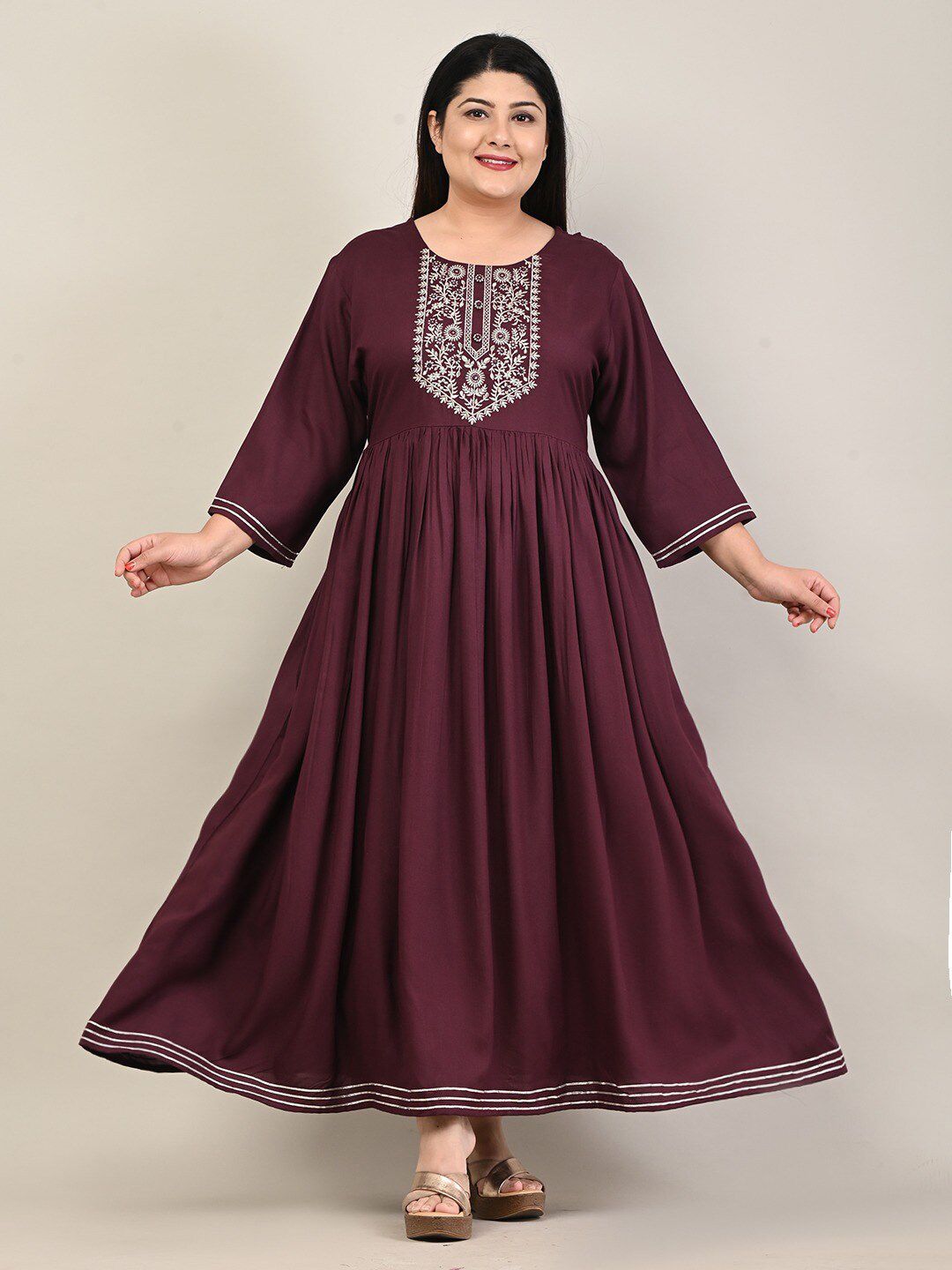 Swasti Plus Size Ethnic Embroidered Maxi Fit & Flare Ethnic Dress - Distacart