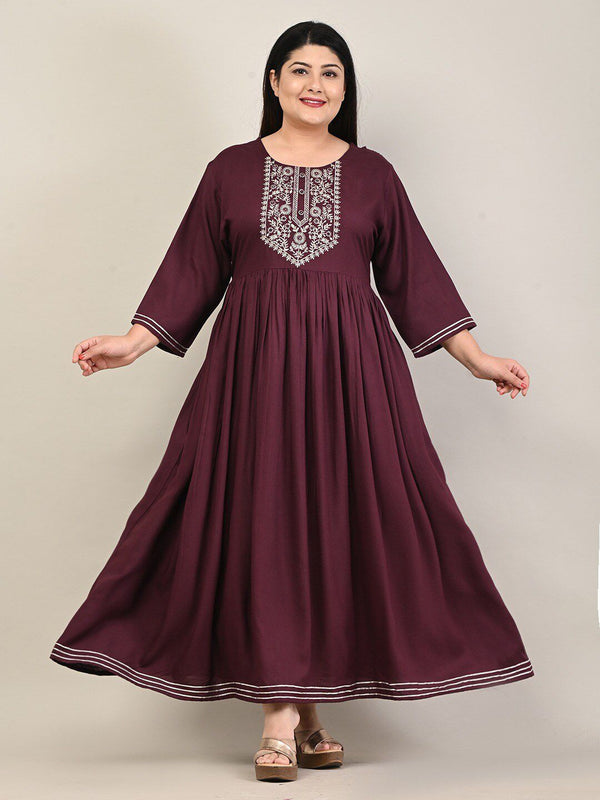 Swasti Plus Size Ethnic Embroidered Maxi Fit & Flare Ethnic Dress