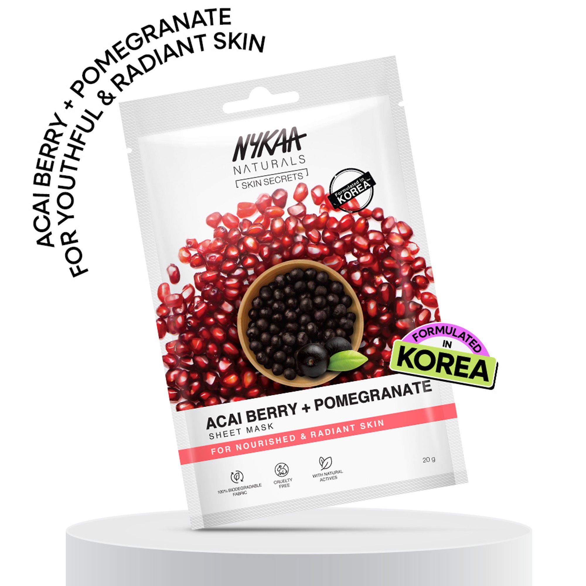 Nykaa Green Tea + Aloe Vera Sheet Mask For Hydrated Skin - Formulated in Korea - For All Skin Types - Acai Berry + Pomegranate