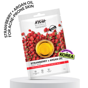 Nykaa Green Tea + Aloe Vera Sheet Mask For Hydrated Skin - Formulated in Korea - For All Skin Types - Strawberry + Argan Oil