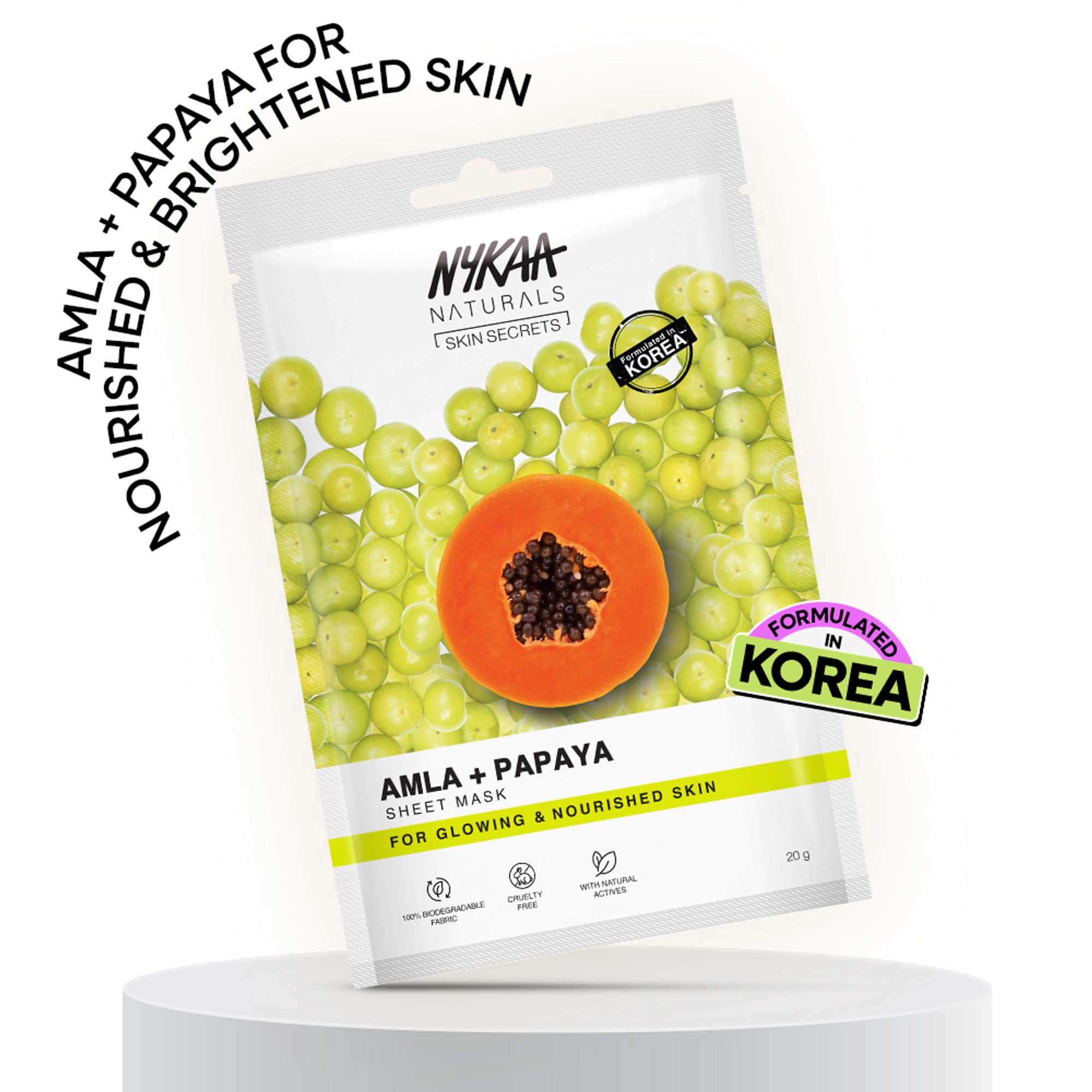 Nykaa Green Tea + Aloe Vera Sheet Mask For Hydrated Skin - Formulated in Korea - For All Skin Types - Amla + Papaya