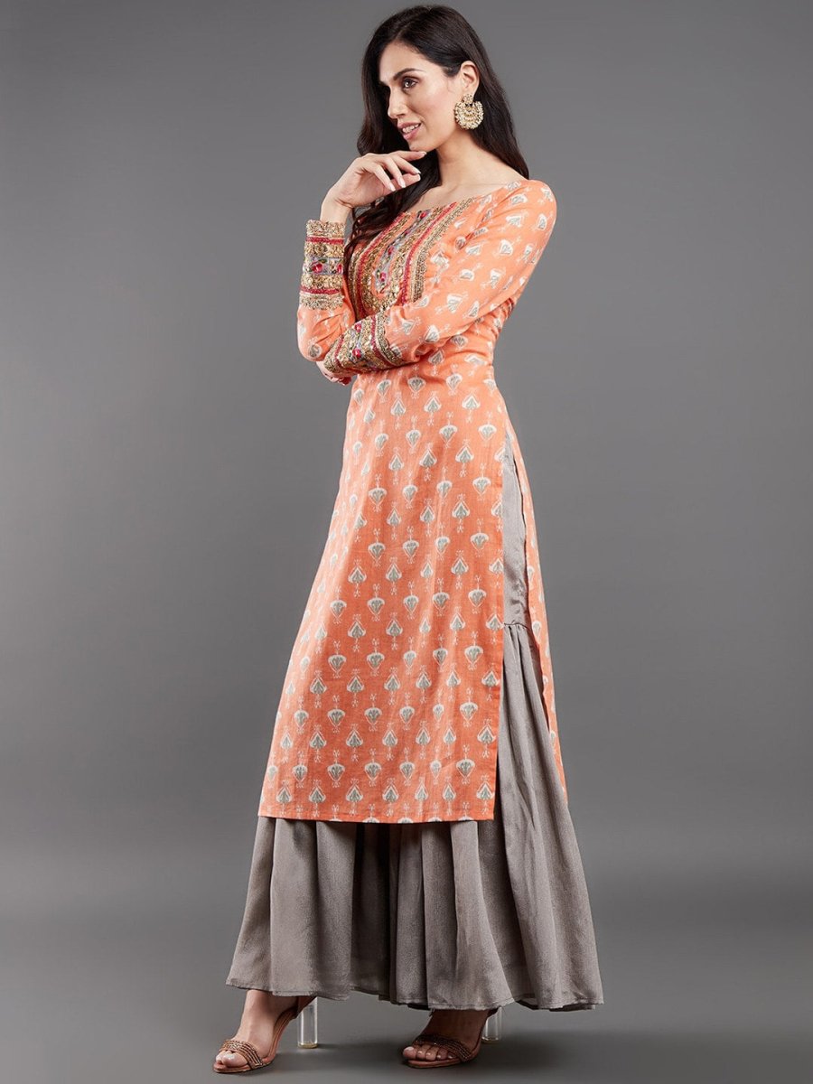 Aks Ethnic Motifs Printed Sequinned Pure Cotton A Line Kurta - Distacart