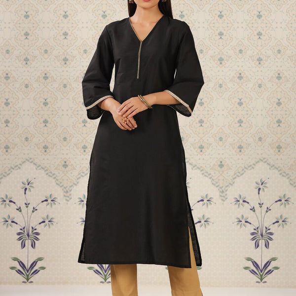 Ode by House of Pataudi V-Neck Flared Sleeves Straight Kurta - Distacart
