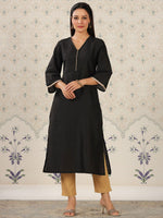 Thumbnail for Ode by House of Pataudi V-Neck Flared Sleeves Straight Kurta - Distacart