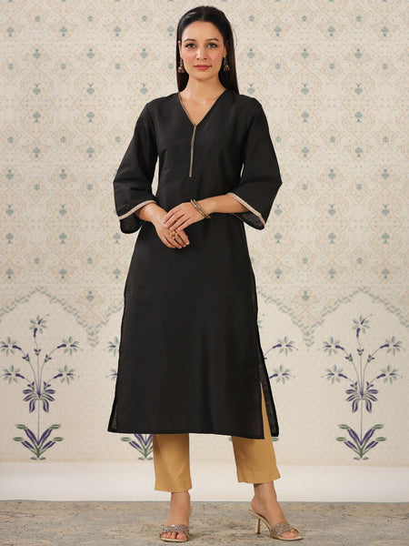 Ode by House of Pataudi V-Neck Flared Sleeves Straight Kurta - Distacart
