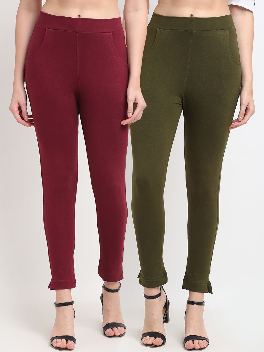 TAG 7 Women Maroon & Olive Green Pack of 2 Leggings - Distacart