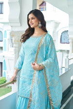 Thumbnail for Joban Fashion Sky Blue Kurta Set Chinon Silk Embroidery Sequence Work - Distacart