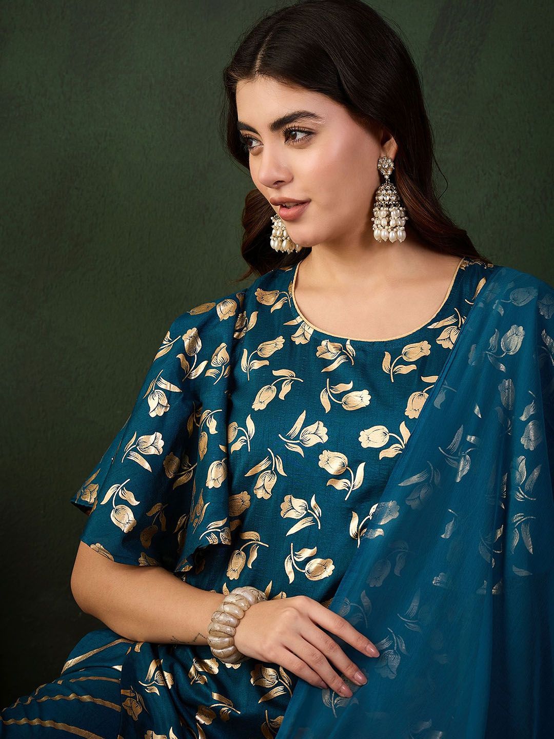 Sangria Embroidered Kurta & Palazzo With Dupatta - Distacart