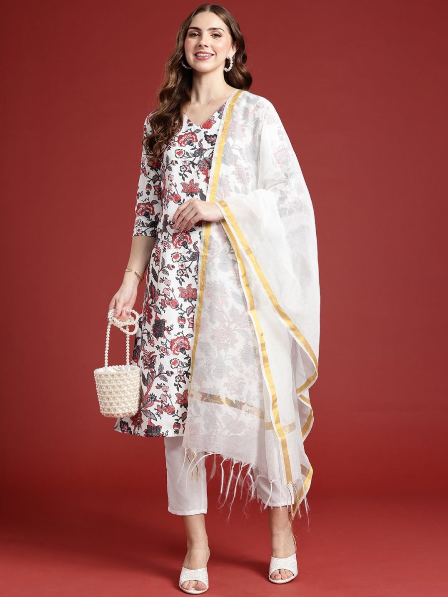 Anouk Women Floral Printed Regular Kurta With Trousers & Dupatta - Distacart