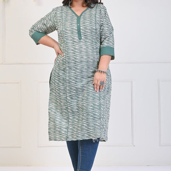 Swasti Plus Size Chevron Printed Pure Cotton Kurta - Distacart