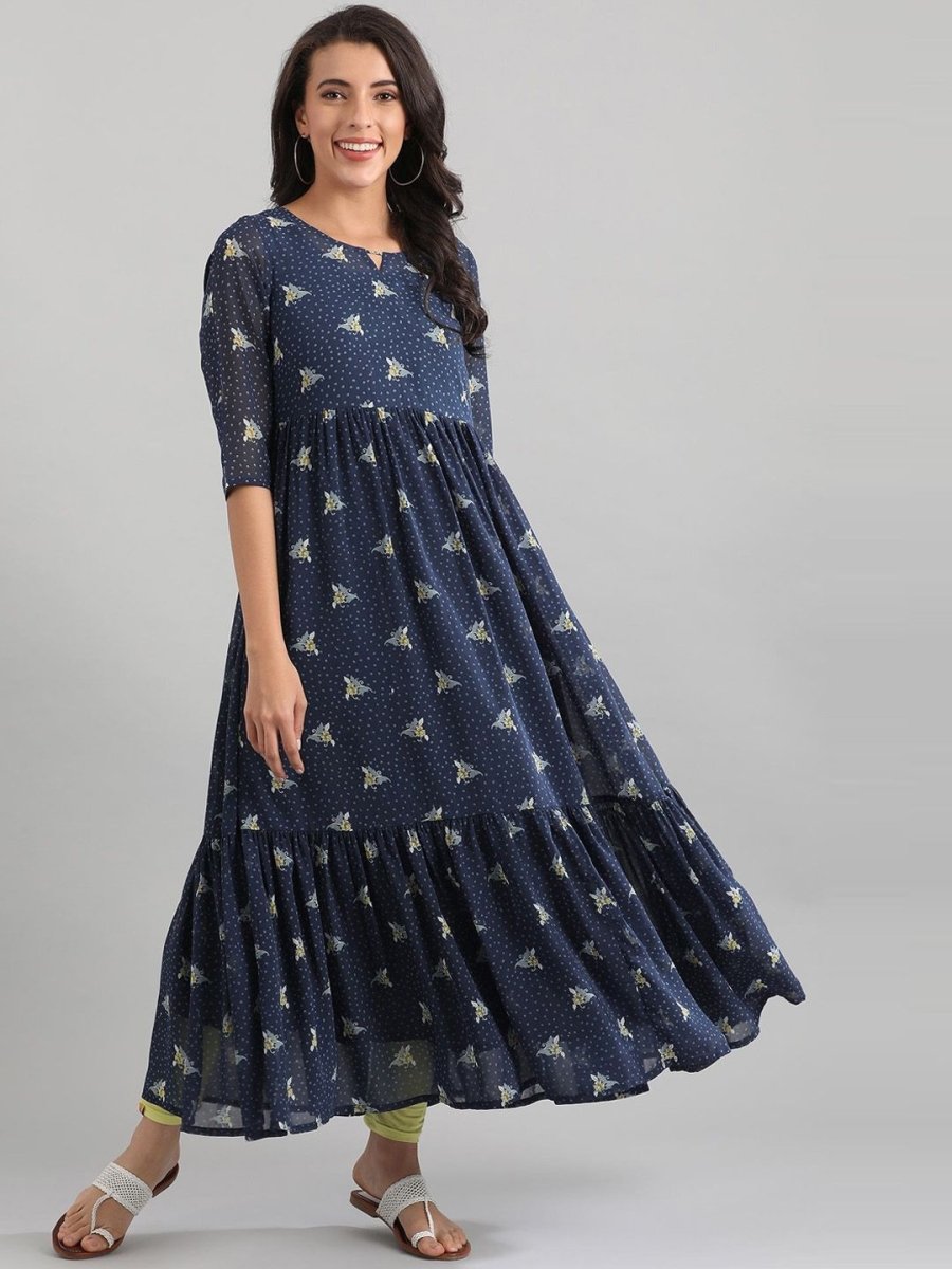 AURELIA Women Blue Printed Maxi Dress - Distacart