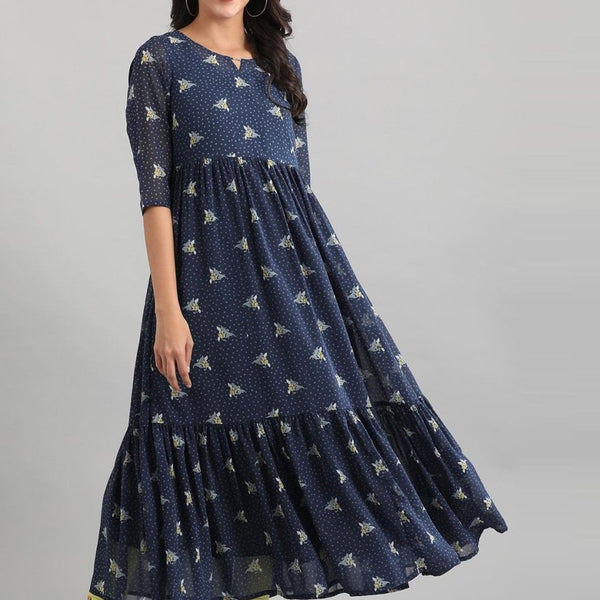 AURELIA Women Blue Printed Maxi Dress - Distacart