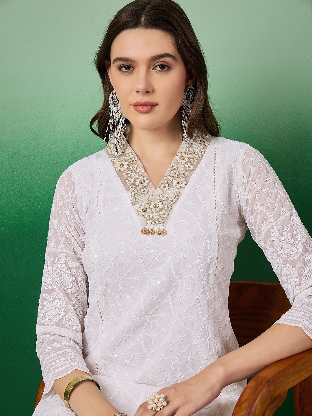 Sangria Women Embroidered Straight Kurta With Trouser Set - Distacart