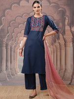 Thumbnail for Vishudh Embroidered Regular Thread Work Kurta with Palazzos & With Dupatta