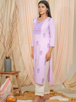 Thumbnail for Ode by House of Pataudi Floral Embroidered Tie-Up Neck Straight Kurta - Distacart
