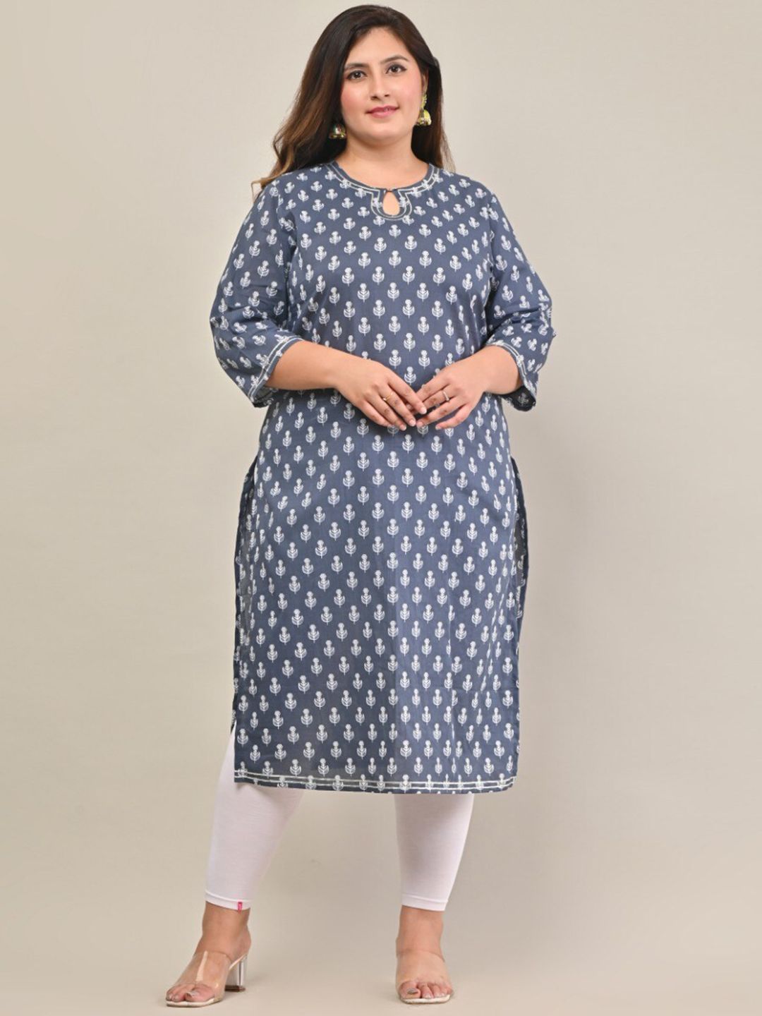 Swasti Plus size Floral Printed Keyhole Neck Cotton Kurta - Distacart