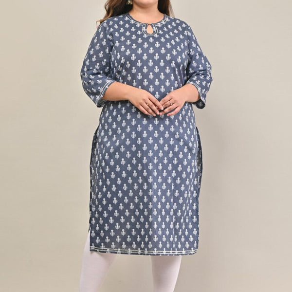 Swasti Plus size Floral Printed Keyhole Neck Cotton Kurta - Distacart