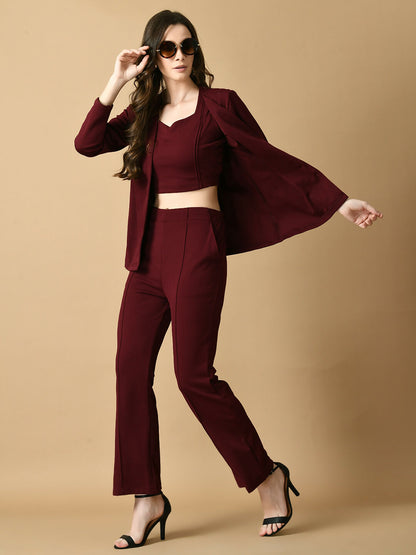 Myshka Women's Magenta Solid Coat With Trousers - Distacart