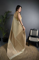 Thumbnail for Joban Fashion Off White Banarasi Soft Lichi Silk Checks & Woven Saree