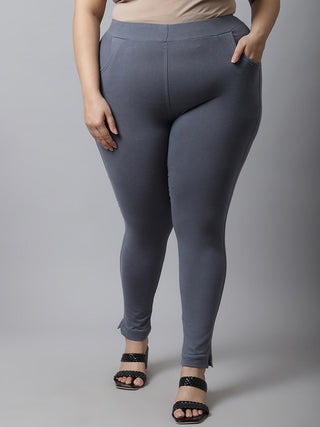 TAG 7 Women Plus size Grey Solid Cotton Ankle-Length Leggings - Distacart