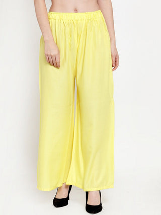 TAG 7 Women Yellow Solid Flared Ethnic Palazzos - Distacart