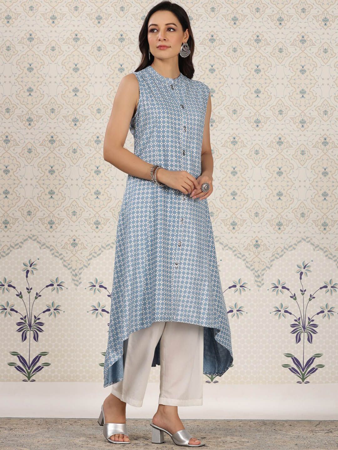 Ode by House of Pataudi Ethnic Motifs Printed Mandrain collar A-Line Kurta - Distacart