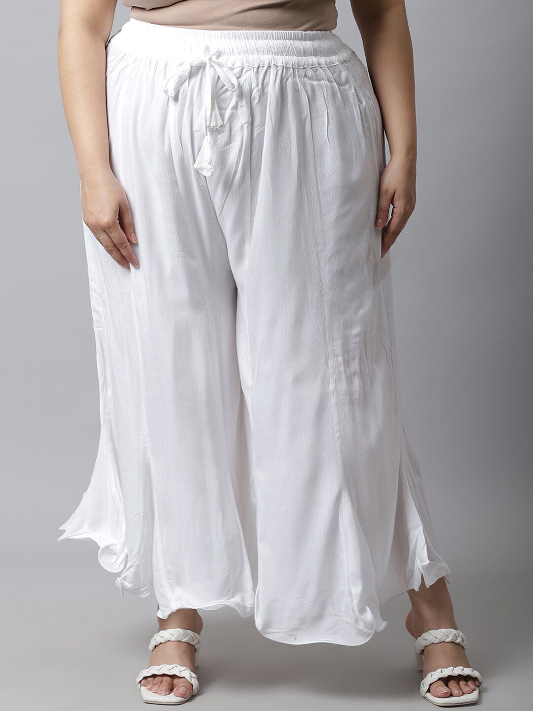 TAG 7 Women White Plus Size Flared Ethnic Palazzos - Distacart